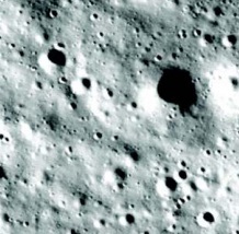 The Moon’s surface as captured by the Lander Horizontal Velocity Camera during the successful descent of Chandrayaan-3. 
